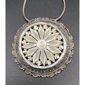 Vtg 950 Sterling Silver MOP Brooch Pendant Necklace Intricate Jerusalem 18” 14g